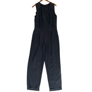 Banana Republic Womens Size 16 Black Sleeveless Faux Wrap Jumpsuit Wide Leg